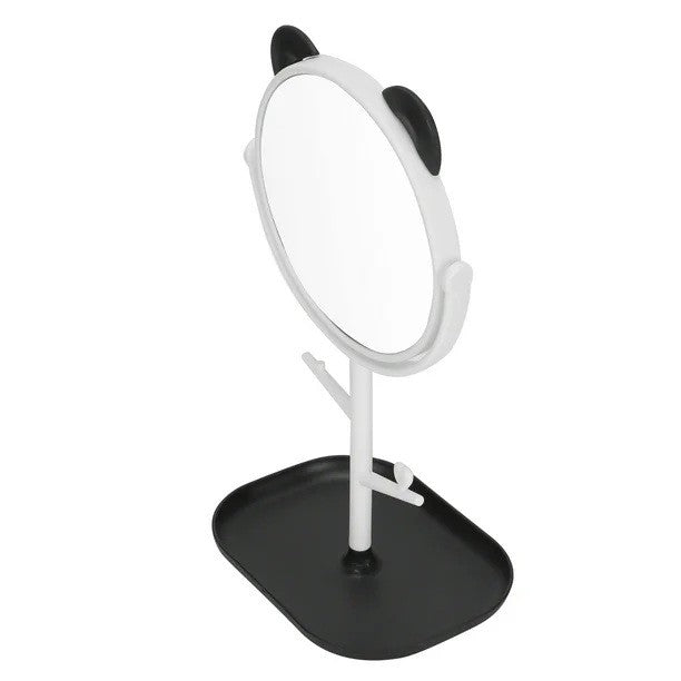 Oglina Cosmetica cu Picior, Flippy, HD, Rotire 360 Grade, 15 cm Diametru, Suport Bijuterii Baza + Brate, Model cu Urechi, 30 x 16.5 x 15 cm, Alb/Negru-3