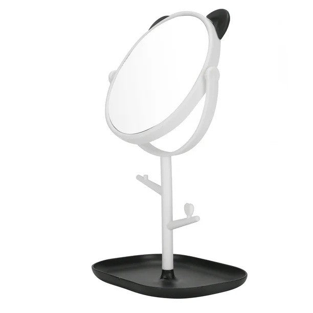Oglina Cosmetica cu Picior, Flippy, HD, Rotire 360 Grade, 15 cm Diametru, Suport Bijuterii Baza + Brate, Model cu Urechi, 30 x 16.5 x 15 cm, Alb/Negru-4