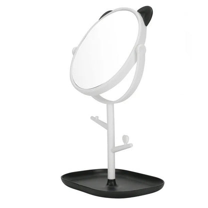Oglina Cosmetica cu Picior, Flippy, HD, Rotire 360 Grade, 15 cm Diametru, Suport Bijuterii Baza + Brate, Model cu Urechi, 30 x 16.5 x 15 cm, Alb/Negru-4