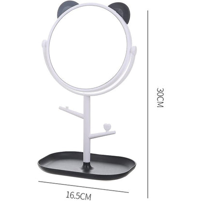 Oglina Cosmetica cu Picior, Flippy, HD, Rotire 360 Grade, 15 cm Diametru, Suport Bijuterii Baza + Brate, Model cu Urechi, 30 x 16.5 x 15 cm, Alb/Negru-5