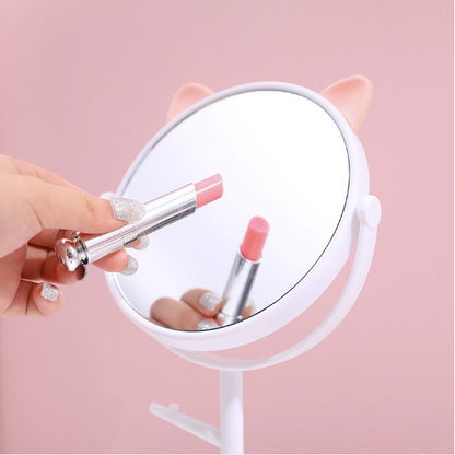 Oglina Cosmetica cu Picior, Flippy, HD, Rotire 360 Grade, 15 cm Diametru, Suport Bijuterii Baza Rotunda + 2 Brate, Model cu Urechi, 31 x 14.5 x 15 cm, din Plastic, Alb-6