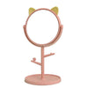 Oglina Cosmetica cu Picior, Flippy, HD, Rotire 360 Grade, 15 cm Diametru, Suport Bijuterii Baza Rotunda + 2 Brate, Model cu Urechi, 31 x 14.5 x 15 cm, din Plastic, Roz/Galben-0