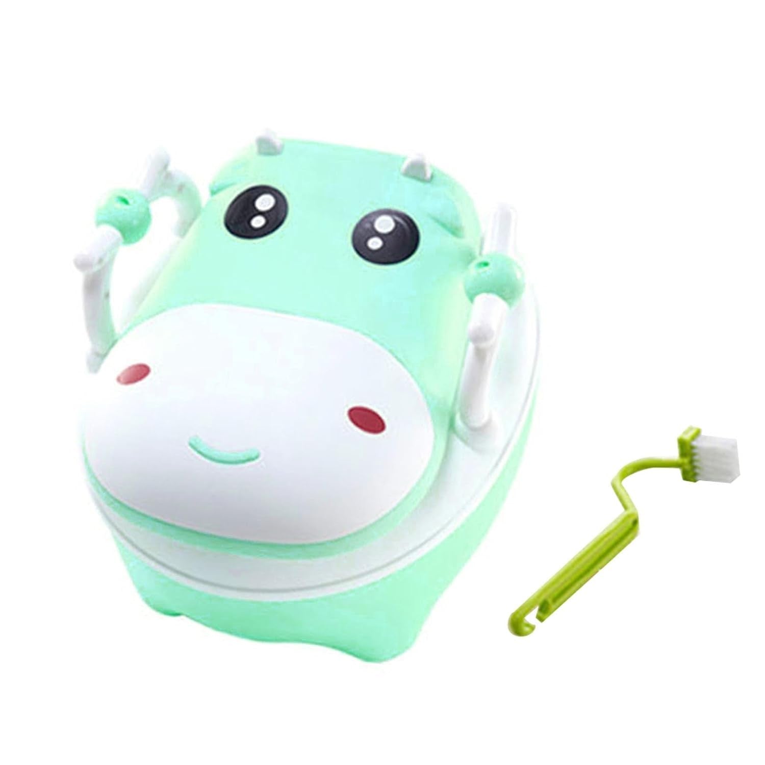 Olita pentru Copii, Flippy, +1an, Portabila, Design Vacuta cu Capac, Model Prietenos, Non-Toxic, cu Manere, Compartiment Detasabil, Perie Inclusa, Usor de Curatat, Verde-6
