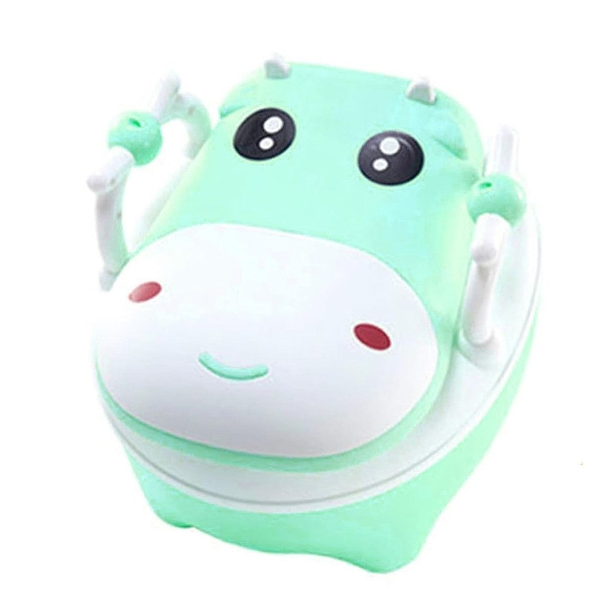 Olita pentru Copii, Flippy, +1an, Portabila, Design Vacuta cu Capac, Model Prietenos, Non-Toxic, cu Manere, Compartiment Detasabil, Perie Inclusa, Usor de Curatat, Verde-0