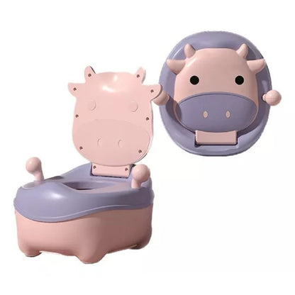 Olita pentru Copii, Flippy, +1an, Portabila, Model Vacuta, cu Capac, Prietenoasa, Non-Toxic, Compartiment Detasabil, cu Manere, cu 4 Picioare, Usor de Curatat, Roz-5