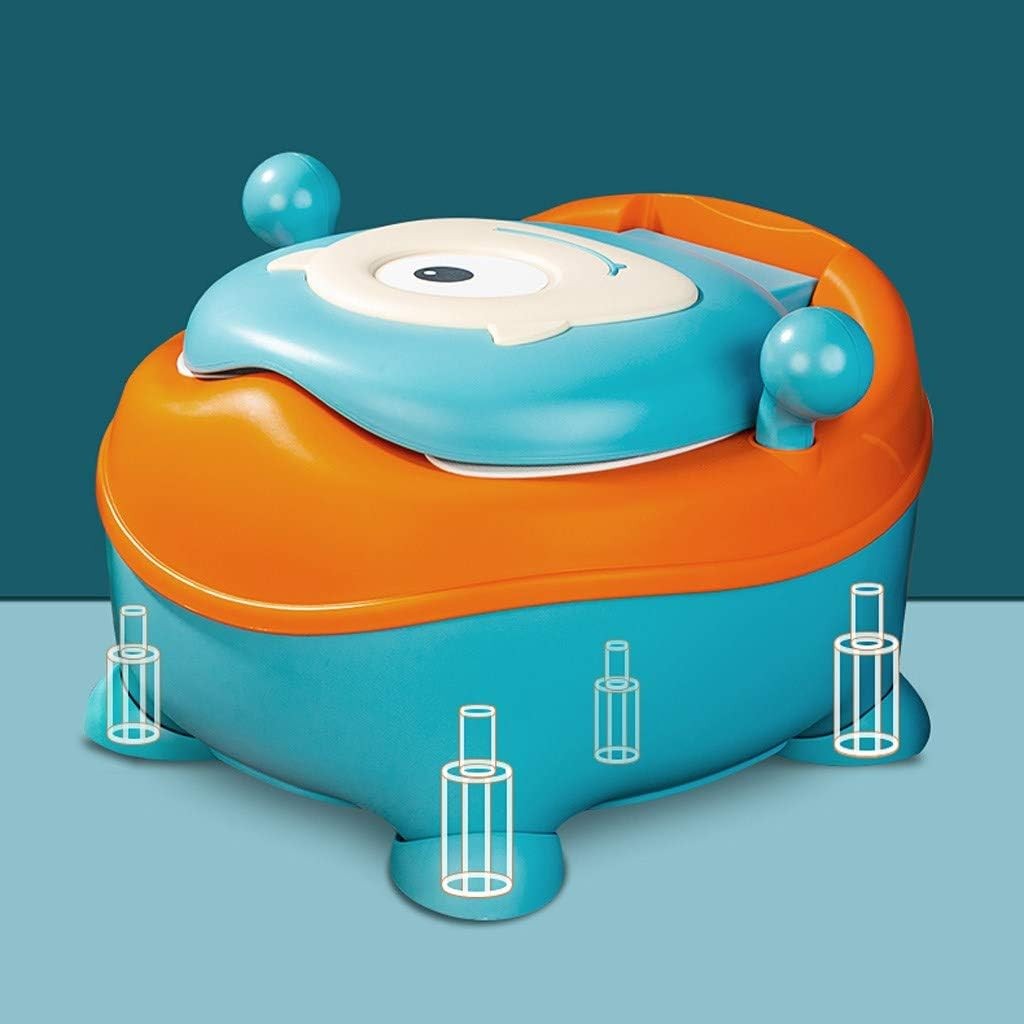 Olita pentru Copii, Flippy, +6 luni, Compartiment Detasabil, cu Capac, Antiderapanta, din Plastic, Colac Moale, Model Animat Ciclop, cu Maner, 33 x 21 x 45 cm, Albastru/Portocaliu-2