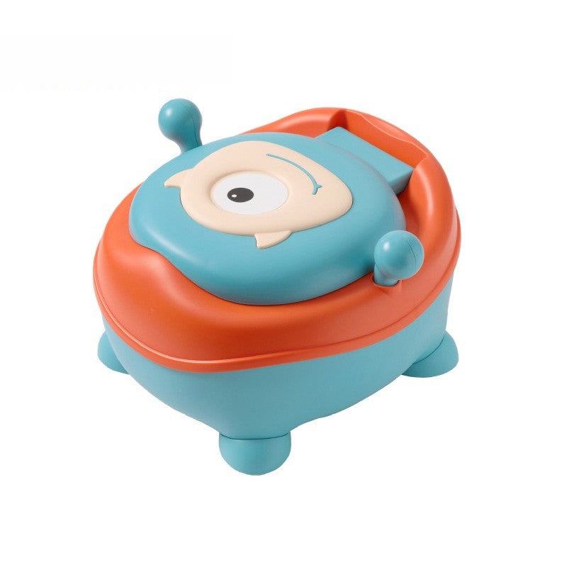 Olita pentru Copii, Flippy, +6 luni, Compartiment Detasabil, cu Capac, Antiderapanta, din Plastic, Colac Moale, Model Animat Ciclop, cu Maner, 33 x 21 x 45 cm, Albastru/Portocaliu-3