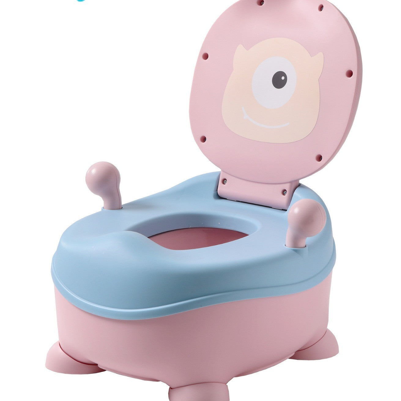 Olita pentru Copii, Flippy, +6 luni, Compartiment Detasabil, cu Capac, Antiderapanta, din Plastic, Colac Moale, Model Animat Ciclop, cu Maner, 33 x 21 x 45 cm, Albastru/Roz-0