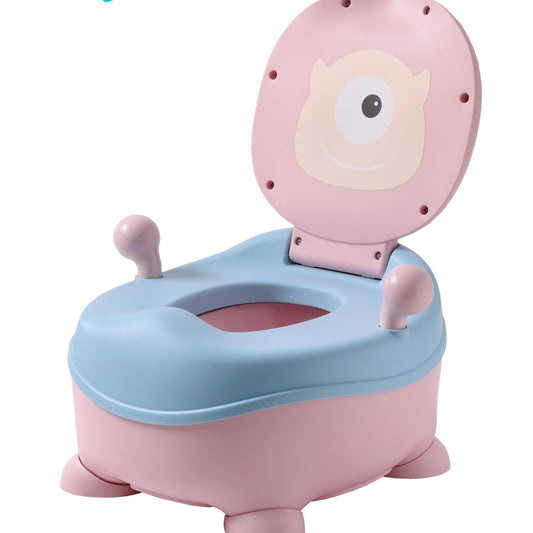 Olita pentru Copii, Flippy, +6 luni, Compartiment Detasabil, cu Capac, Antiderapanta, din Plastic, Colac Moale, Model Animat Ciclop, cu Maner, 33 x 21 x 45 cm, Albastru/Roz-0