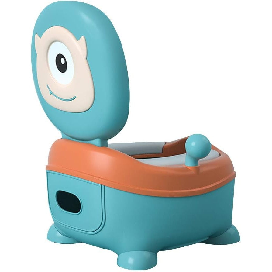 Olita pentru Copii, Flippy, +6 luni, Compartiment Detasabil, cu Capac, Antiderapanta, din Plastic, Colac Moale, Model Animat Ciclop, cu Maner, 33 x 21 x 45 cm, Albastru/Portocaliu-0