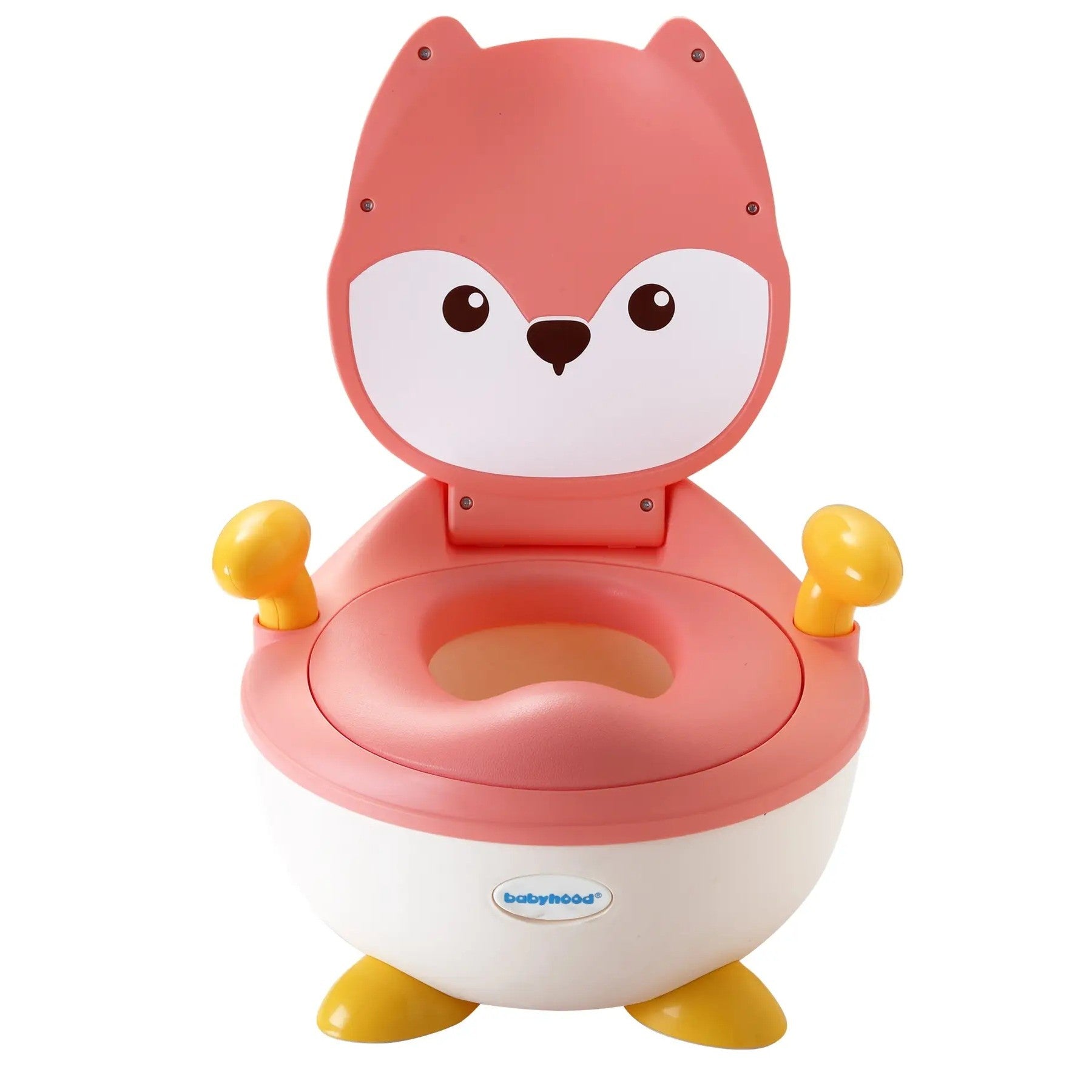 Olita pentru Copii, Flippy, +6 luni, Compartiment Detasabil, cu Capac, Antiderapanta, din Plastic, Colac Moale, Model Animat Vulpe, cu Maner, 34.5 x 35 x 23 cm, Roz/Alb-0