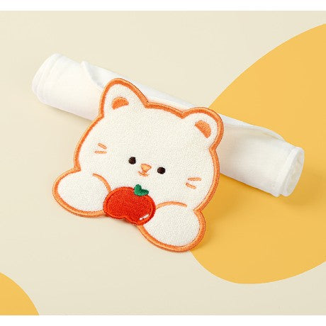 Prosop Absorbant din Bumbac pentru Bebelusi, Flippy, 19x28 cm, Model Pisica, Alb-0
