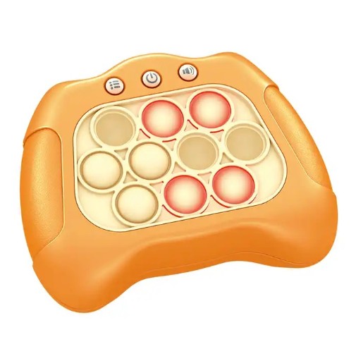 Joc Pop It, Flippy, consola, joc interactiv, antistres, cu baterii, Abs si silicon, Portocaliu, 12 x 10 x 5.8 cm-0
