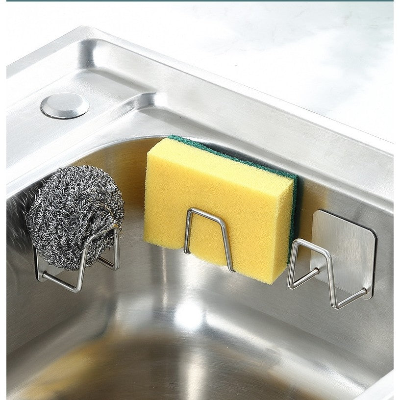 Organizator bucatarie Flippy cu adeziv, carlig-suport pentru burete, accesorii bucatarie, 5x5x3,5 cm, otel inoxidabil, gri-1