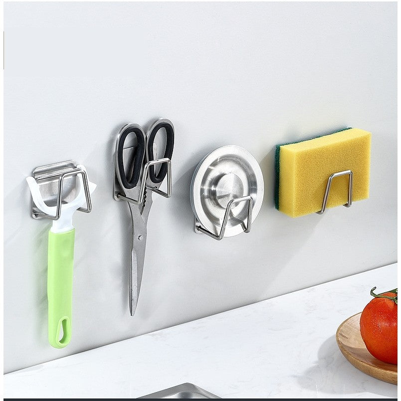 Organizator bucatarie Flippy cu adeziv, carlig-suport pentru burete, accesorii bucatarie, 5x5x3,5 cm, otel inoxidabil, gri-3