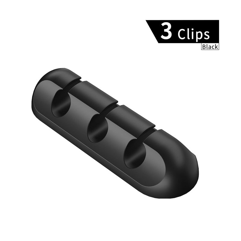 Organizator Cabluri, Flippy, Cable Clips, Fixare Dublu Adeziv, Silicon, 3 Sloturi, Negru-1
