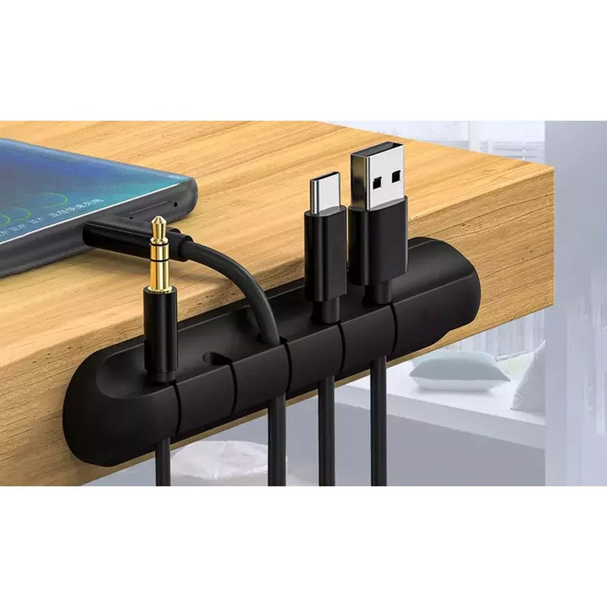 Organizator Cabluri, Flippy, Cable Clips, Fixare Dublu Adeziv, Silicon, 5 Sloturi, Negru-5