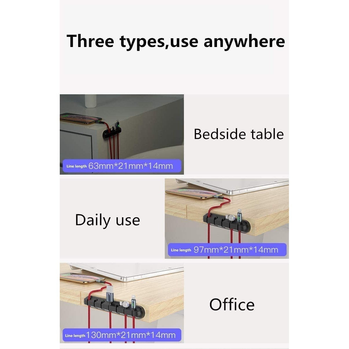Organizator Cabluri, Flippy, Cable Clips, Fixare Dublu Adeziv, Silicon, 7 Sloturi, Negru-5