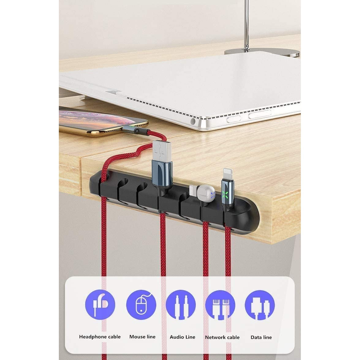 Organizator Cabluri, Flippy, Cable Clips, Fixare Dublu Adeziv, Silicon, 7 Sloturi, Negru-6