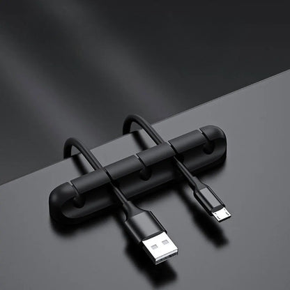 Organizator de Cabluri, Flippy, Autoadeziv, Multifunctional, 5 Locuri de Suport, 9.6x2.2cm, Negru-1