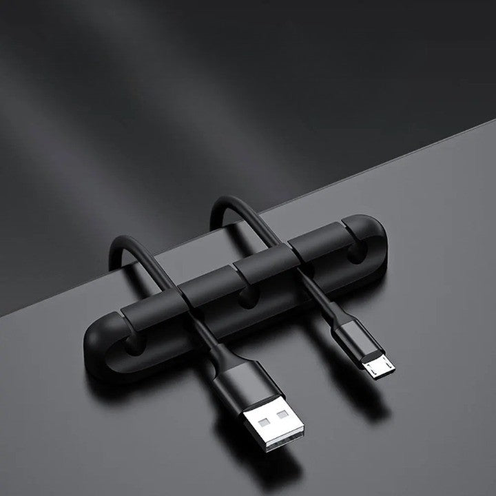 Organizator de Cabluri, Flippy, Autoadeziv, Multifunctional, 5 Locuri de Suport, 9.6x2.2cm, Negru-1