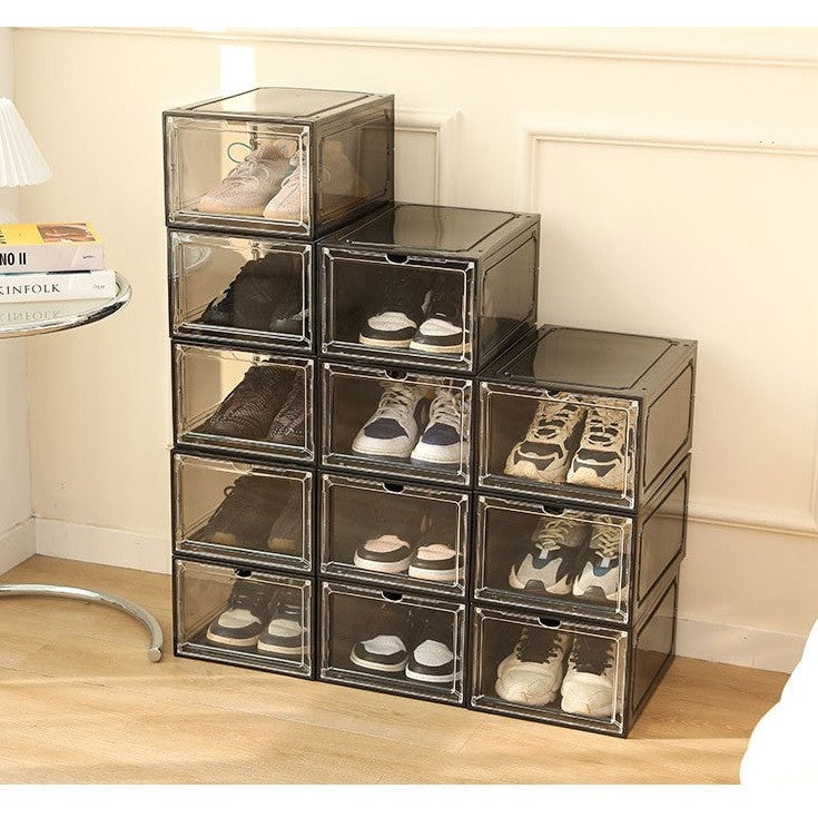 Organizator de Pantofi, Flippy, din PP+ABS, Usa Frontala Magnetica, Rezistenta la Praf, Anti-Oxidare, Utilizare Multipla, 36 x 28 x 21 cm, Gri Transparent-5