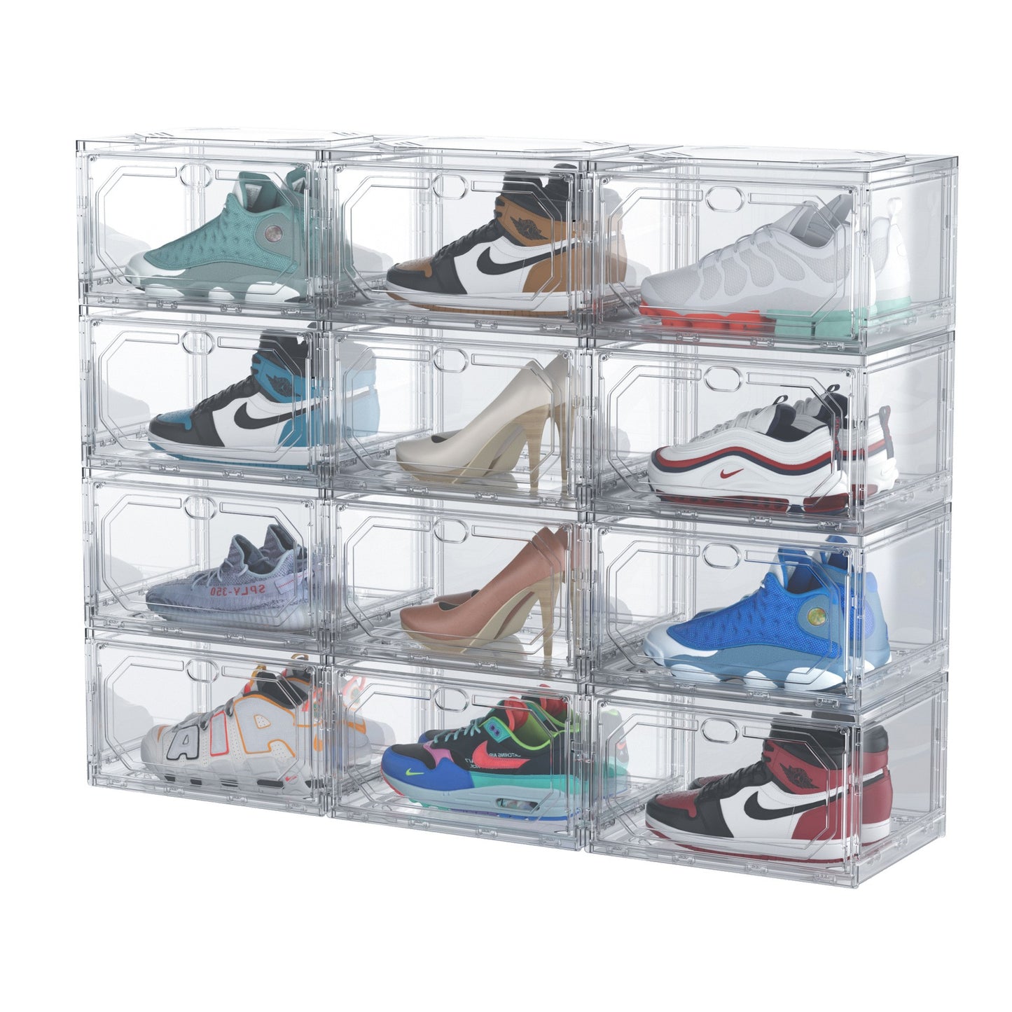 Organizator de Pantofi, Flippy, din PP+ABS, Usa Laterala Magnetica, Rezistenta la Praf, Anti-Oxidare, Utilizare Multipla, 36 x 28 x 21 cm, Transparent-3