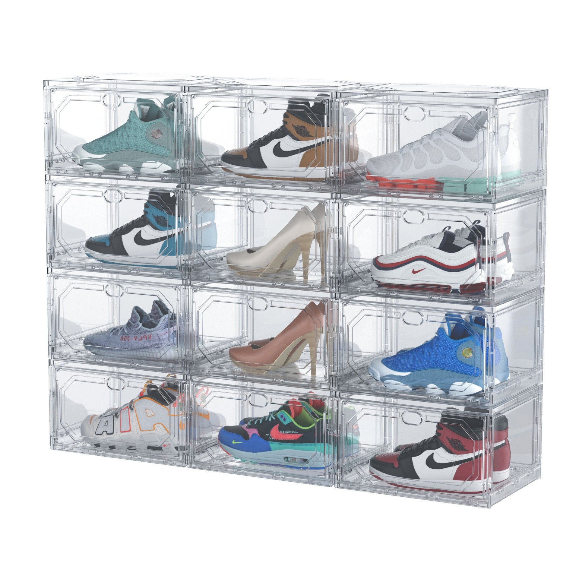 Organizator de Pantofi, Flippy, din PP+ABS, Usa Laterala Magnetica, Rezistenta la Praf, Anti-Oxidare, Utilizare Multipla, 36 x 28 x 21 cm, Transparent-3