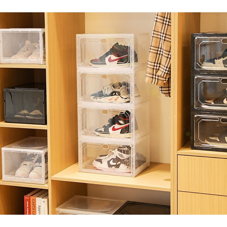 Organizator de Pantofi, Flippy, din PP+ABS, Usa Laterala Magnetica, Rezistenta la Praf, Anti-Oxidare, Utilizare Multipla, 36 x 28 x 21 cm, Gri Transparent-2