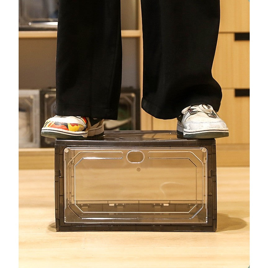 Organizator de Pantofi, Flippy, din PP+ABS, Usa Laterala Magnetica, Rezistenta la Praf, Anti-Oxidare, Utilizare Multipla, 36 x 28 x 21 cm, Gri Transparent-3