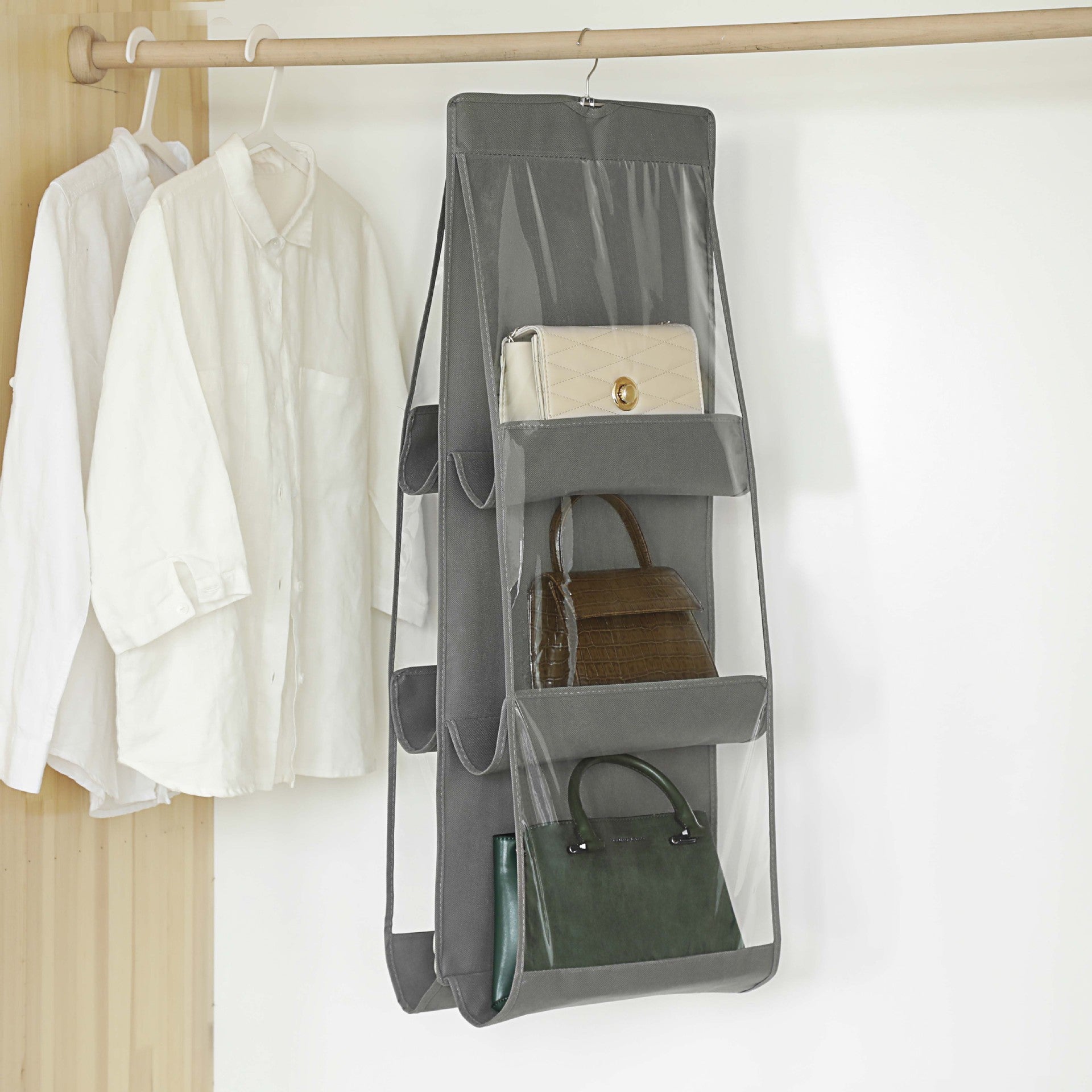 Organizator Genti 6 Compartimente Flippy, Suspendabil, 85 x 36 cm, gri-3