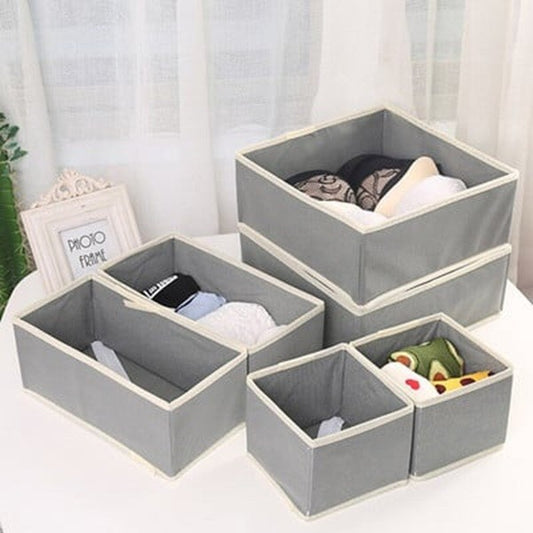 Organizator pentru Sertar, Flippy, 3 Marimi, pentru Lenjerie, Tricouri, Sosete, 6 Piese, Pliabil, Stivuibil, din Tesatura, Gri/Alb-1