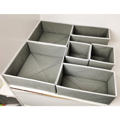 Organizator pentru Sertar, Flippy, 3 Marimi, pentru Lenjerie, Tricouri, Sosete, 6 Piese, Pliabil, Stivuibil, din Tesatura, Gri/Alb-3