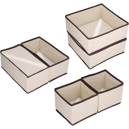 Organizator pentru Sertar, Flippy, 3 Marimi, pentru Lenjerie, Tricouri, Sosete, 6 Piese, Pliabil, Stivuibil, din Tesatura, Alb/Maro-1