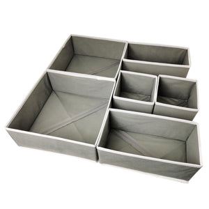 Organizator pentru Sertar, Flippy, 3 Marimi, pentru Lenjerie, Tricouri, Sosete, 6 Piese, Pliabil, Stivuibil, din Tesatura, Gri/Alb-0