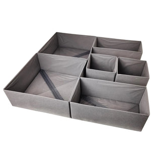 Organizator pentru Sertar, Flippy, 3 Marimi, pentru Lenjerie, Tricouri, Sosete, 6 Piese, Pliabil, Stivuibil, din Tesatura, Gri-0