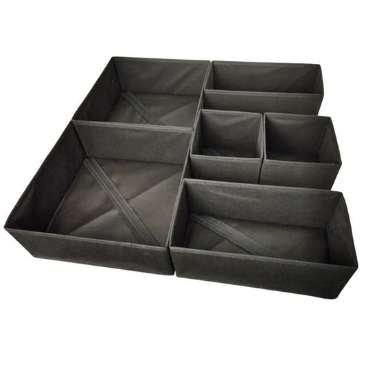 Organizator pentru Sertar, Flippy, 3 Marimi, pentru Lenjerie, Tricouri, Sosete, 6 Piese, Pliabil, Stivuibil, din Tesatura, Negru-0