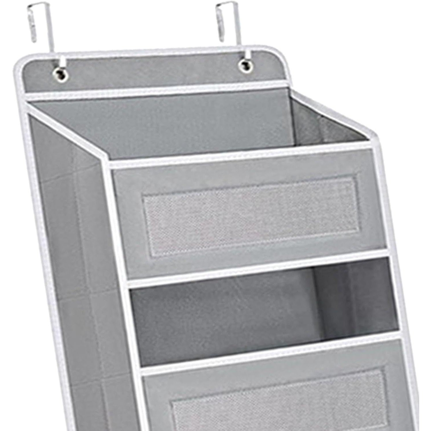Organizator Suspendat pentru Usi, Flippy, din Nailon si Plasa, Baza de Carton Ingrosat, 5 Buzunare Principale + 5 Buzunare Laterale, 146 x 40 x 17 cm, 2 Carlige Incluse, Gri-1