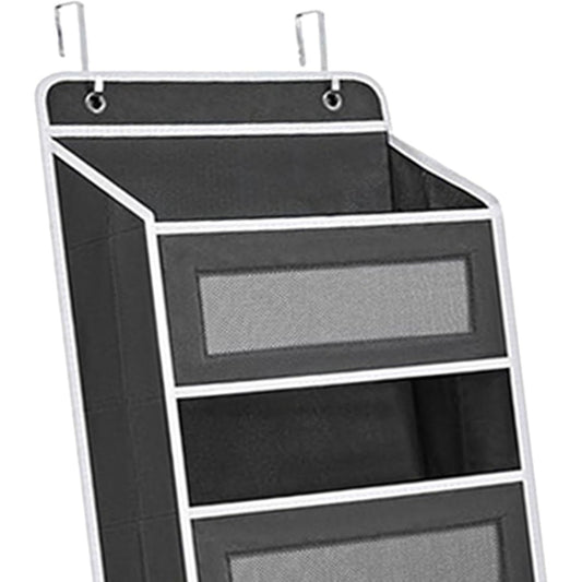 Organizator Suspendat pentru Usi, Flippy, din Nailon si Plasa, Baza de Carton Ingrosat, 5 Buzunare Principale + 5 Buzunare Laterale, 146 x 40 x 17 cm, 2 Carlige Incluse, Negru-1
