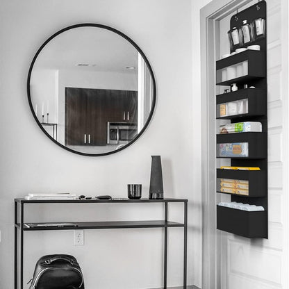 Organizator Suspendat pentru Usi, Flippy, din Nailon si Plasa, Baza de Carton Ingrosat, 5 Buzunare Principale + 5 Buzunare Laterale, 146 x 40 x 17 cm, 2 Carlige Incluse, Negru-5