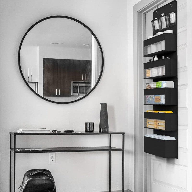 Organizator Suspendat pentru Usi, Flippy, din Nailon si Plasa, Baza de Carton Ingrosat, 5 Buzunare Principale + 5 Buzunare Laterale, 146 x 40 x 17 cm, 2 Carlige Incluse, Negru-5