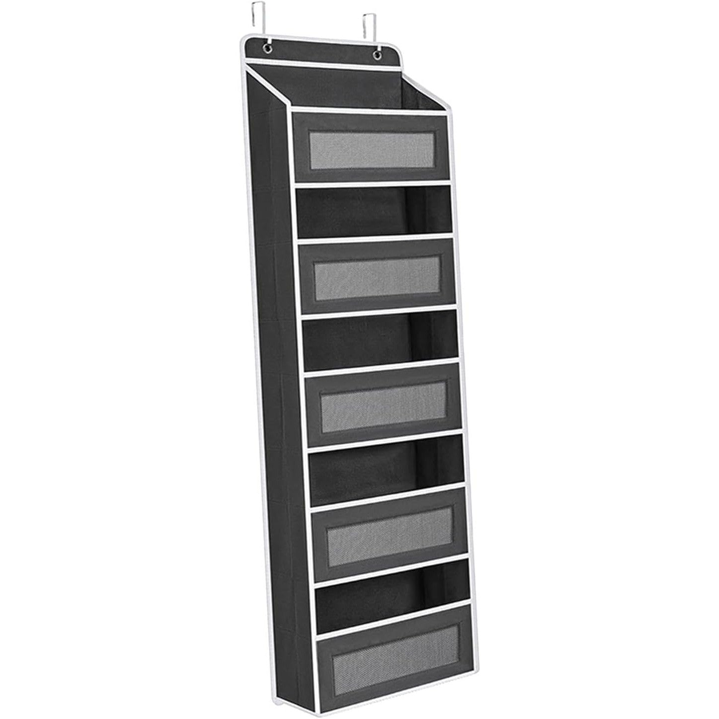 Organizator Suspendat pentru Usi, Flippy, din Nailon si Plasa, Baza de Carton Ingrosat, 5 Buzunare Principale + 5 Buzunare Laterale, 146 x 40 x 17 cm, 2 Carlige Incluse, Negru-0