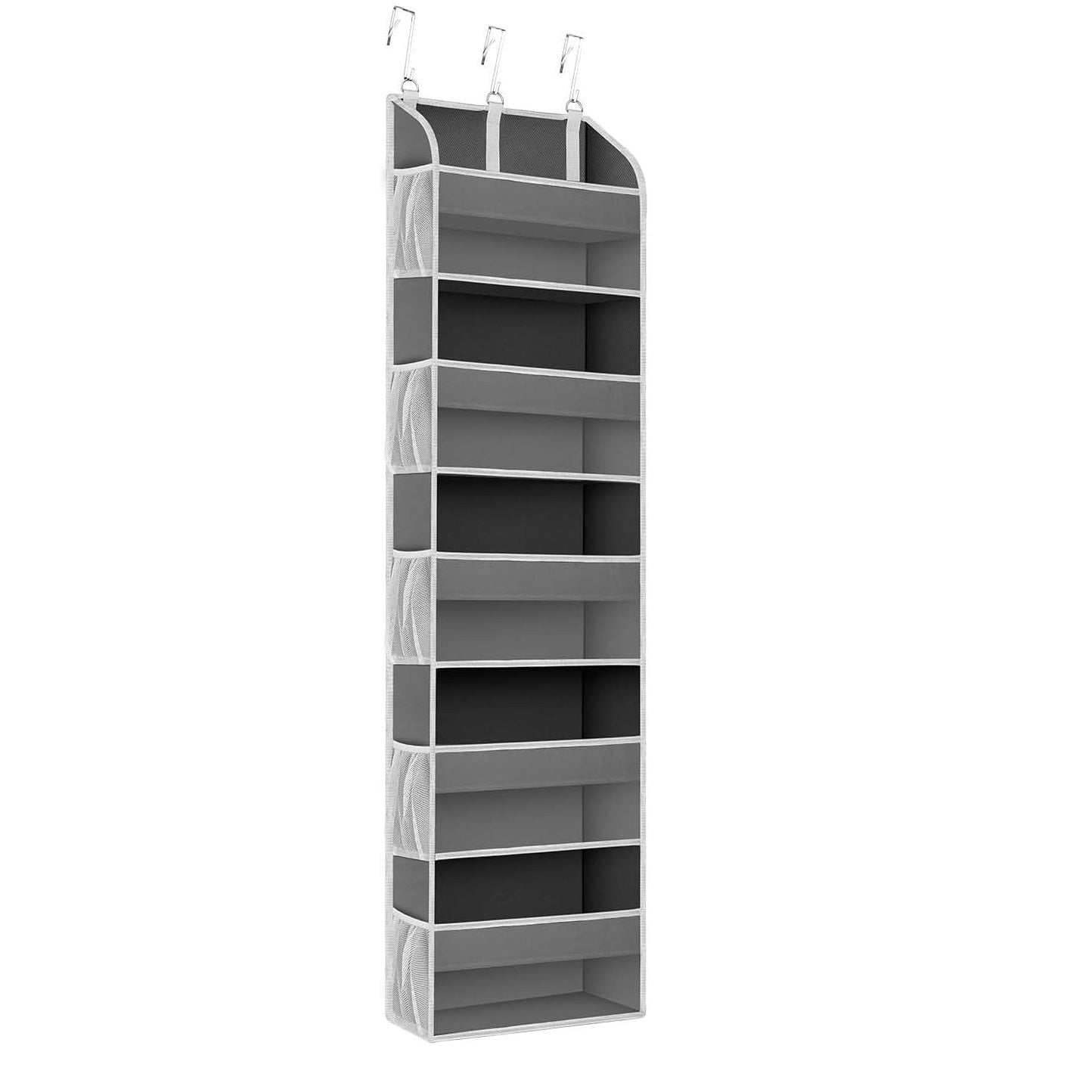 Organizator Suspendat pentru Usi, Flippy, din Nailon si Plasa, Baza de Carton Ingrosat, 5 Buzunare Principale + 10 Buzunare Laterale, 140 x 39 x 17 cm, 3 Carlige Incluse, Gri-0