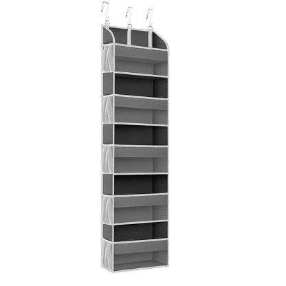 Organizator Suspendat pentru Usi, Flippy, din Nailon si Plasa, Baza de Carton Ingrosat, 5 Buzunare Principale + 10 Buzunare Laterale, 140 x 39 x 17 cm, 3 Carlige Incluse, Gri-0