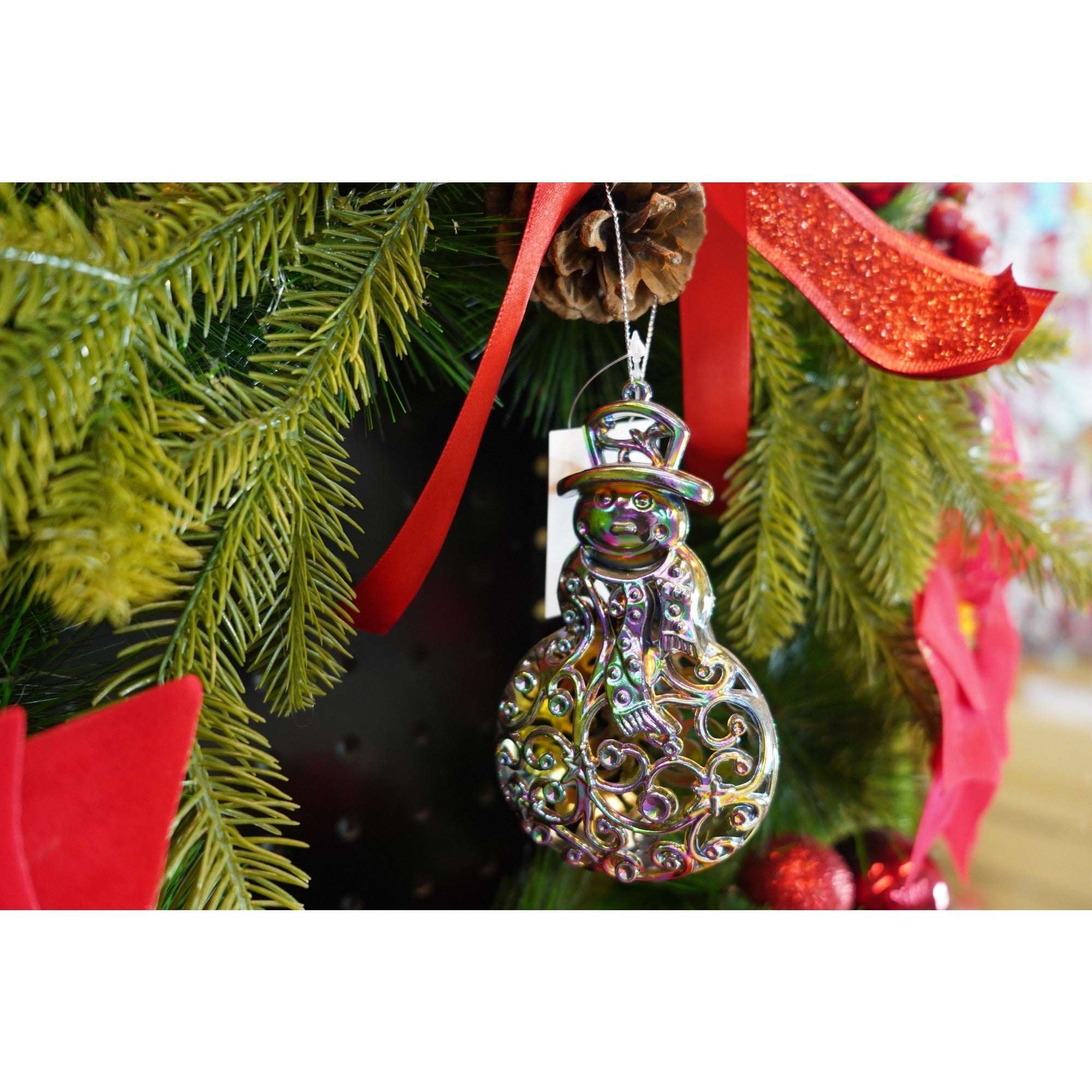 Ornament brad de Craciun, Iridescent, in forma de Om de zapada, 8 cm x 13 cm, Plastic, Flippy-1