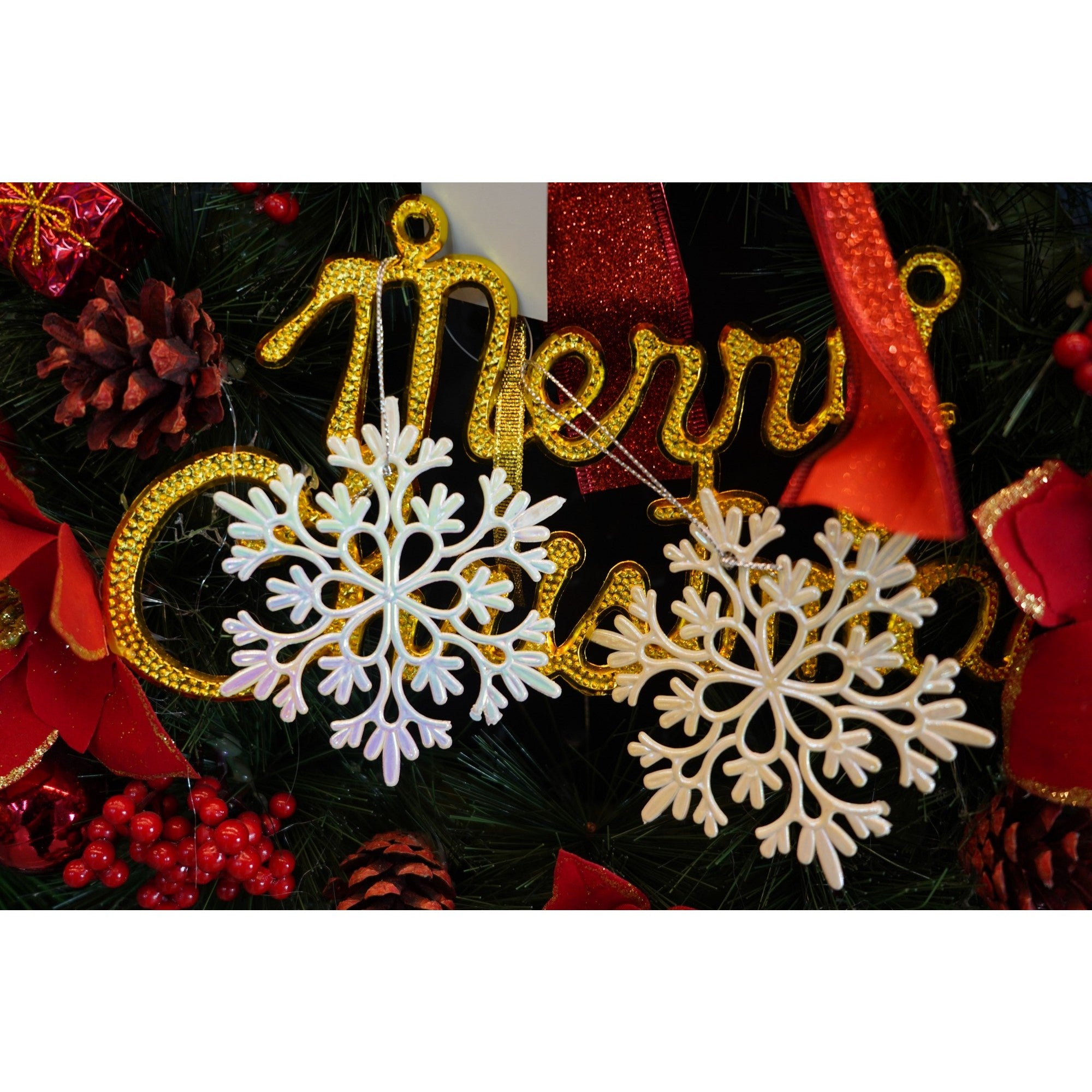 Ornament brad de Craciun, Perlat, in forma de Fulg de nea, 10 cm x 10 cm, Plastic, Flippy-1