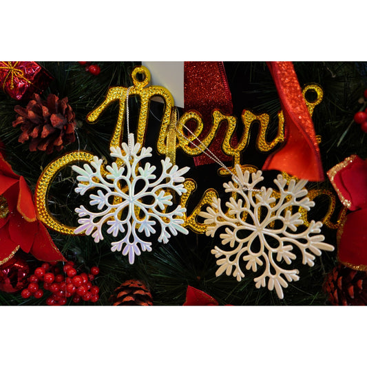 Ornament brad de Craciun, Perlat, in forma de Fulg de nea, 10 cm x 10 cm, Plastic, Flippy-1