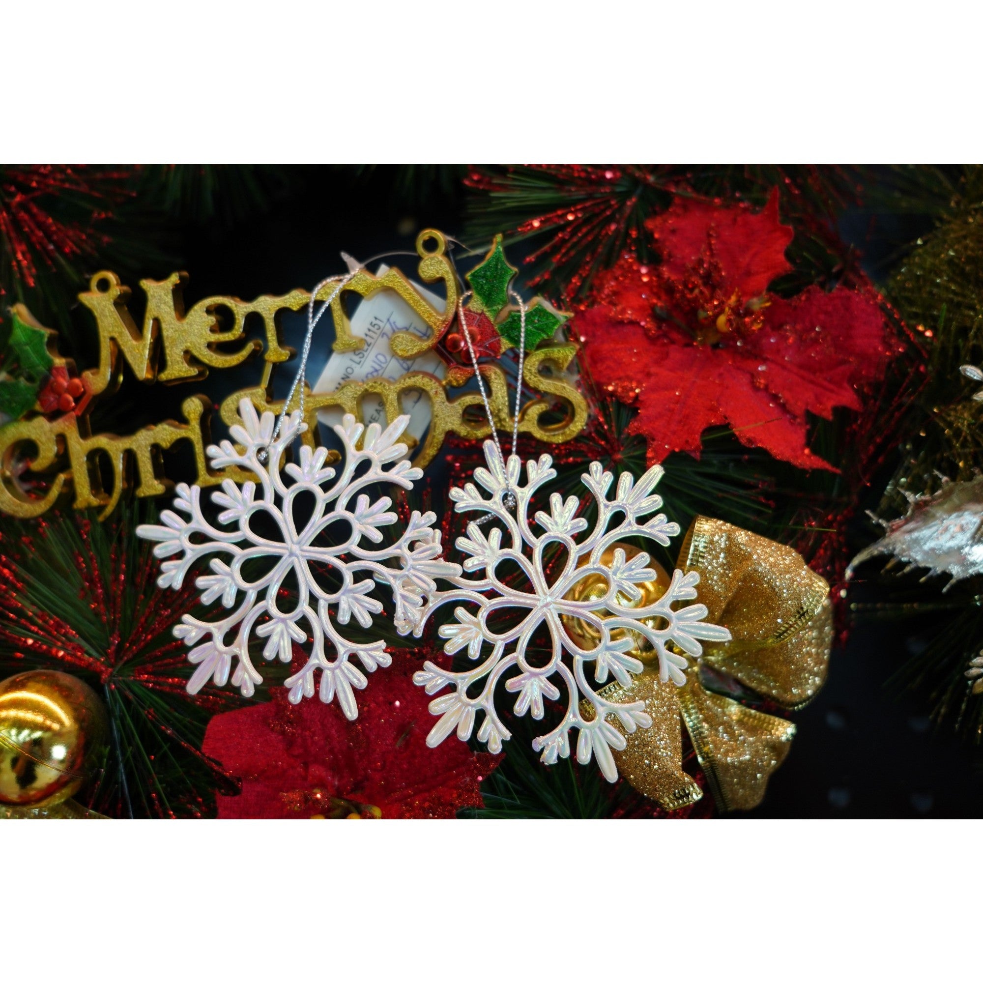 Ornament brad de Craciun, Perlat, in forma de Fulg de nea, 10 cm x 10 cm, Plastic, Flippy-2