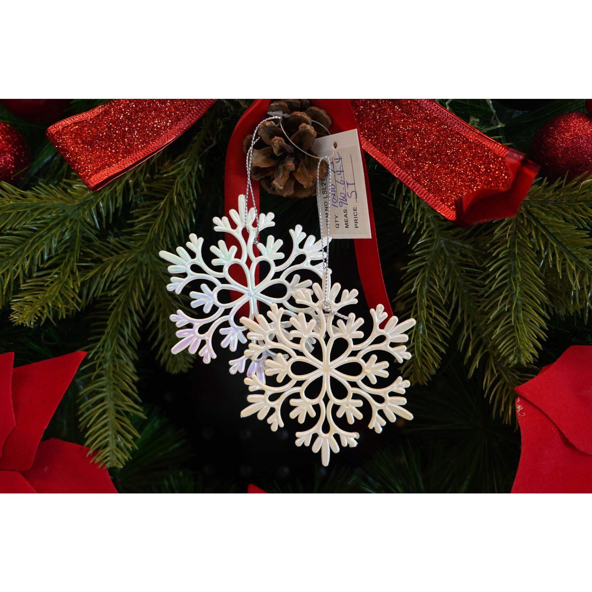 Ornament brad de Craciun, Perlat, in forma de Fulg de nea, 10 cm x 10 cm, Plastic, Flippy-3