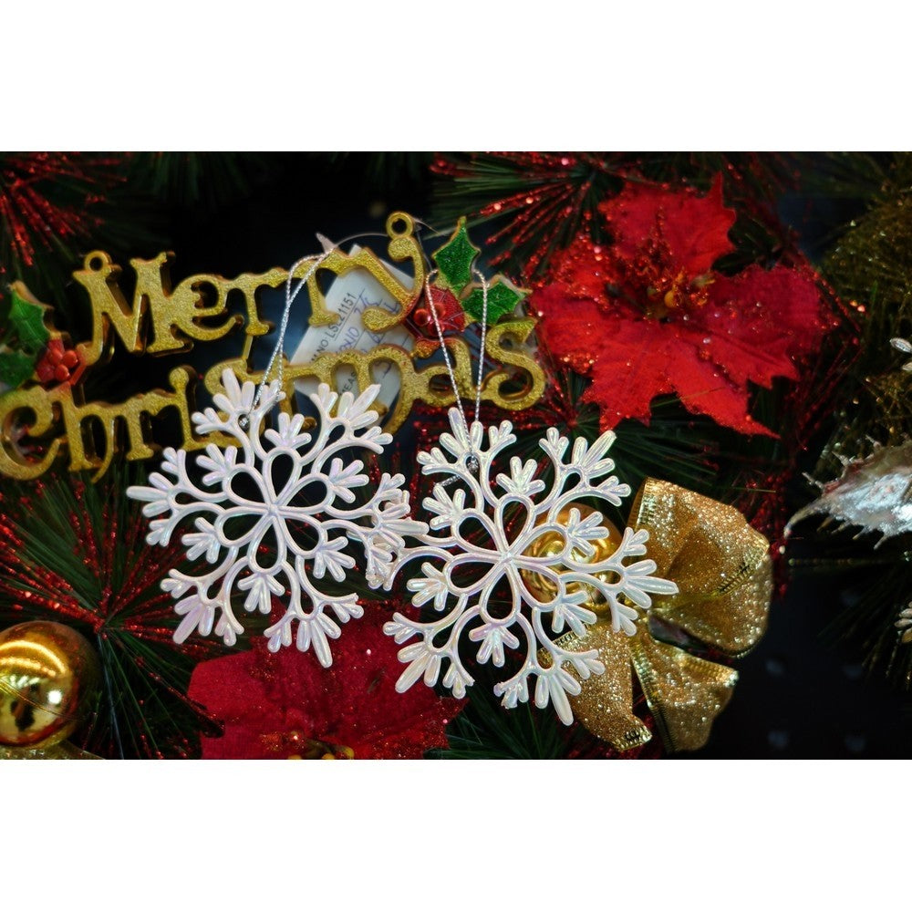 Ornament brad de Craciun, Perlat, in forma de Fulg de nea, 10 cm x 10 cm, Plastic, Flippy-7